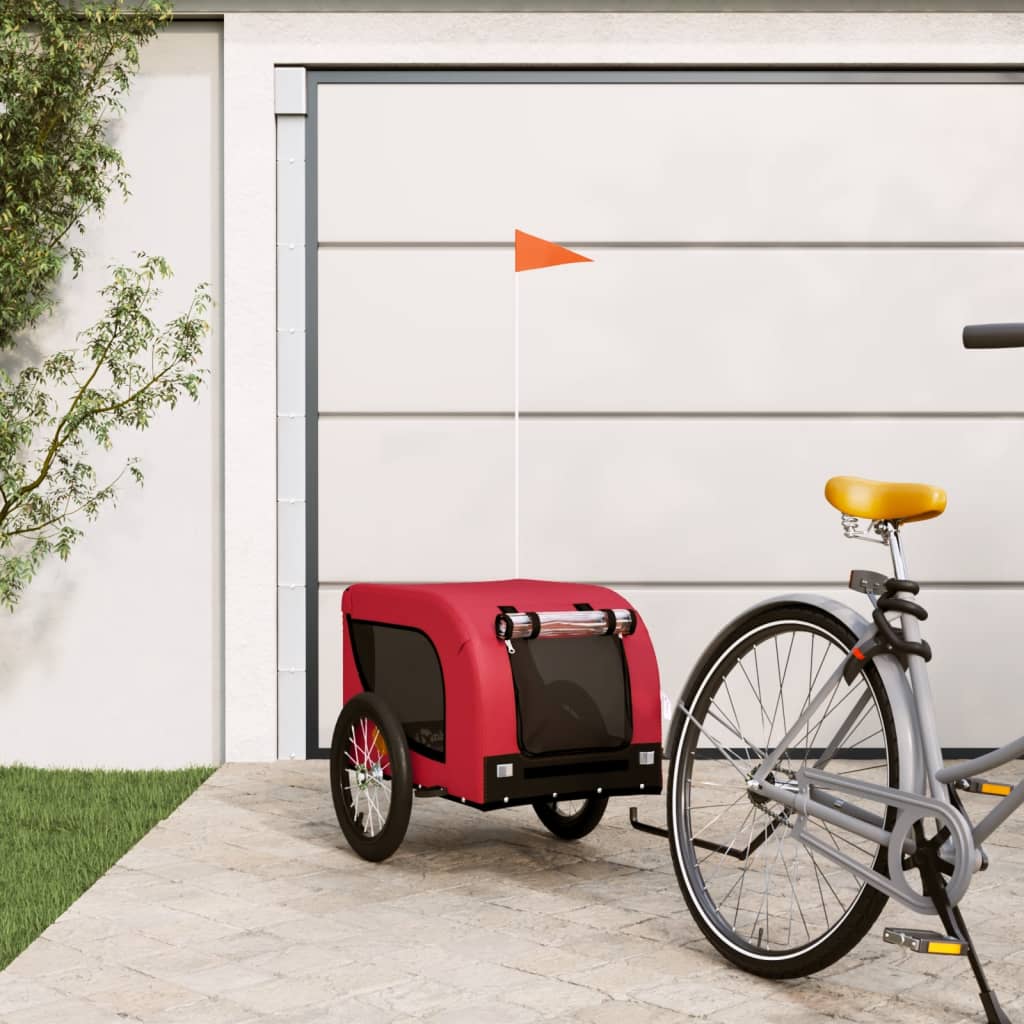 Hondenfietstrailer oxford stof en ijzer rood en zwart is nu te koop bij PeponiXL, paradijselijk wonen!