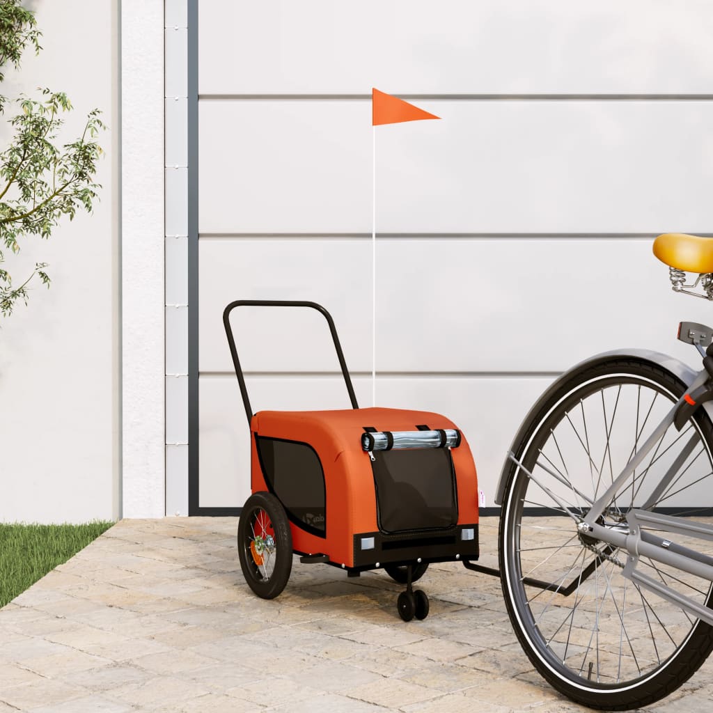 Hondenfietstrailer oxford stof en ijzer oranje en zwart is nu te koop bij PeponiXL, paradijselijk wonen!