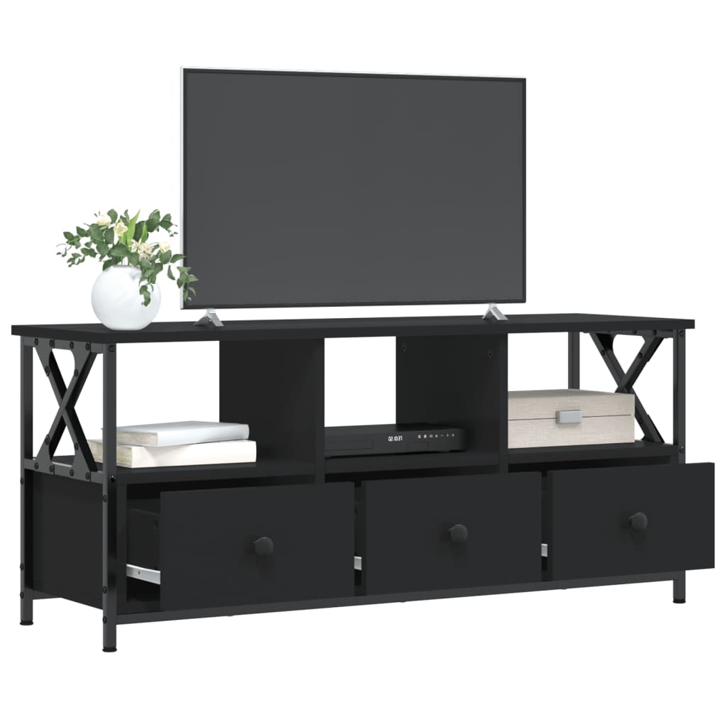 Tv-meubel 102x33x45 cm bewerkt hout en ijzer zwart is nu te koop bij PeponiXL, paradijselijk wonen!