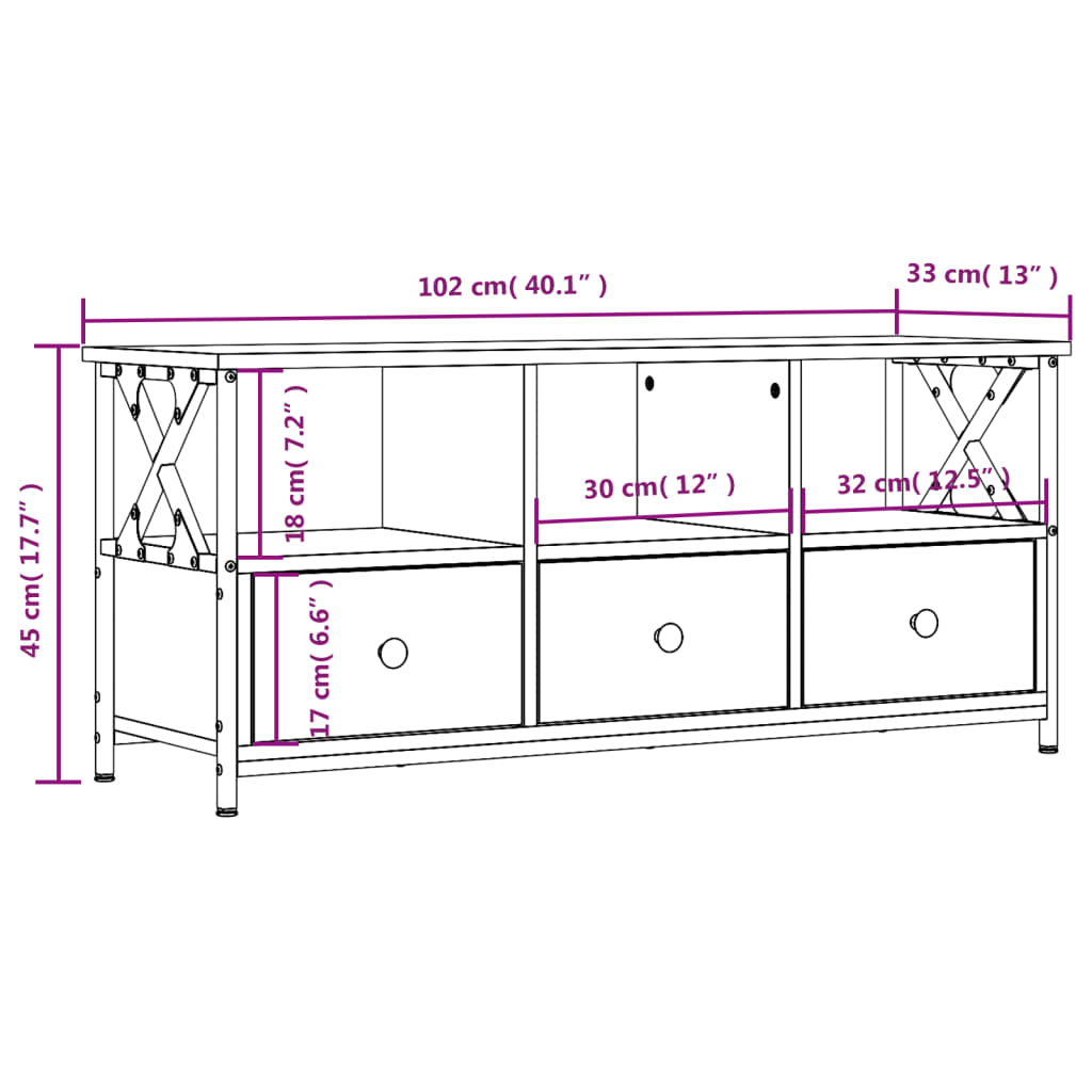 Tv-meubel 102x33x45 cm bewerkt hout en ijzer zwart is nu te koop bij PeponiXL, paradijselijk wonen!