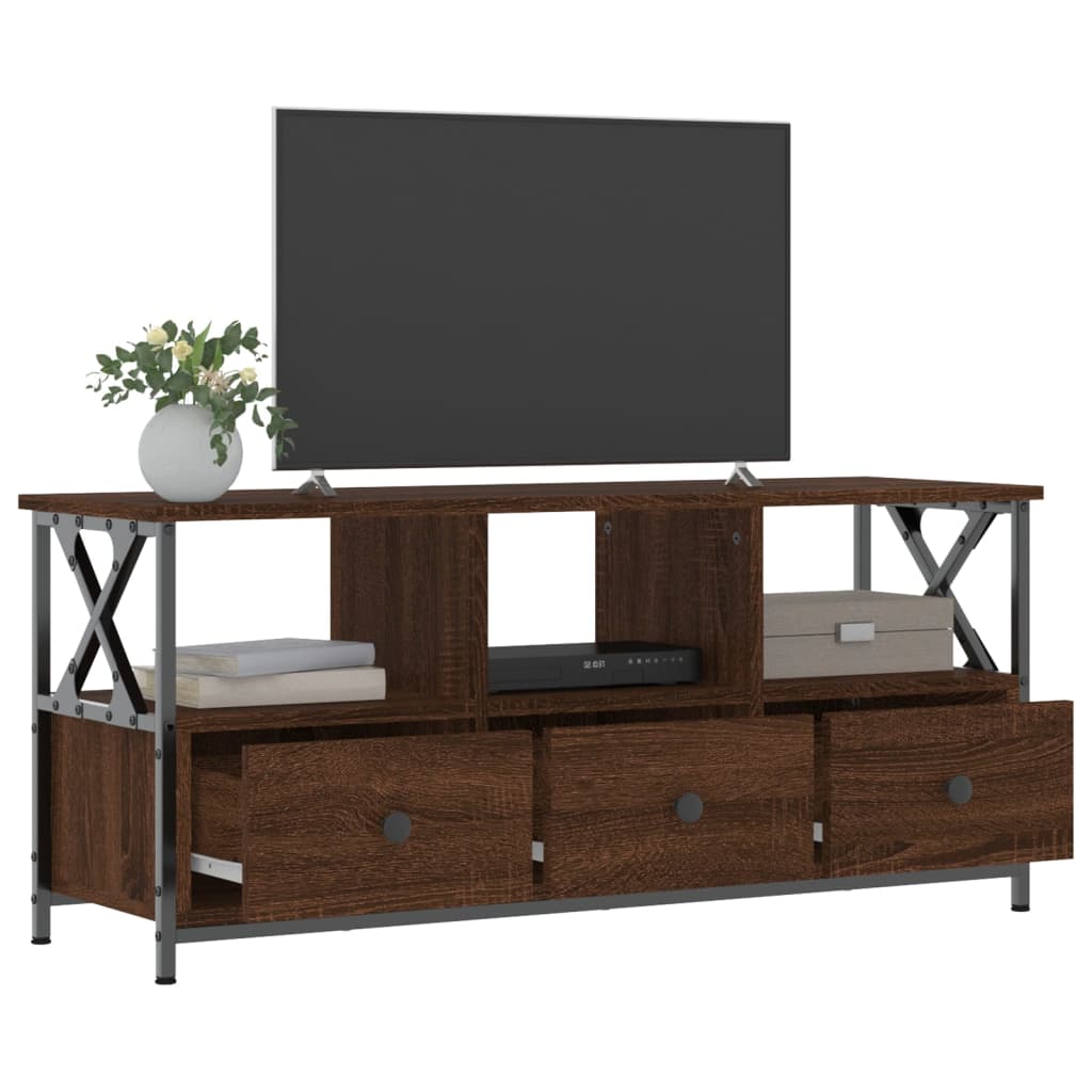 Tv-meubel 102x33x45 cm bewerkt hout en ijzer bruin eikenkleur is nu te koop bij PeponiXL, paradijselijk wonen!