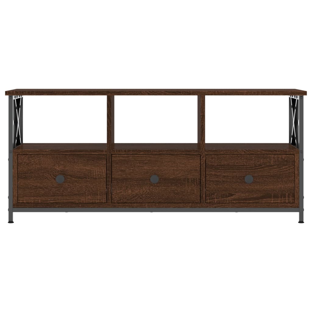 Tv-meubel 102x33x45 cm bewerkt hout en ijzer bruin eikenkleur is nu te koop bij PeponiXL, paradijselijk wonen!