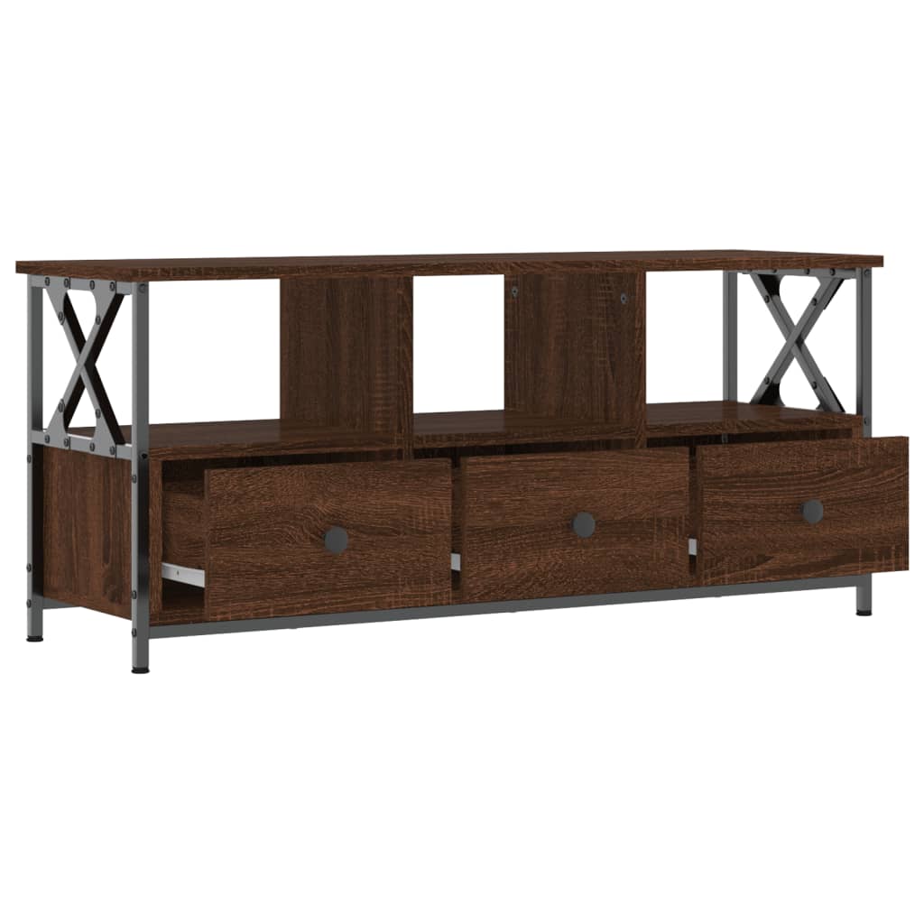 Tv-meubel 102x33x45 cm bewerkt hout en ijzer bruin eikenkleur is nu te koop bij PeponiXL, paradijselijk wonen!