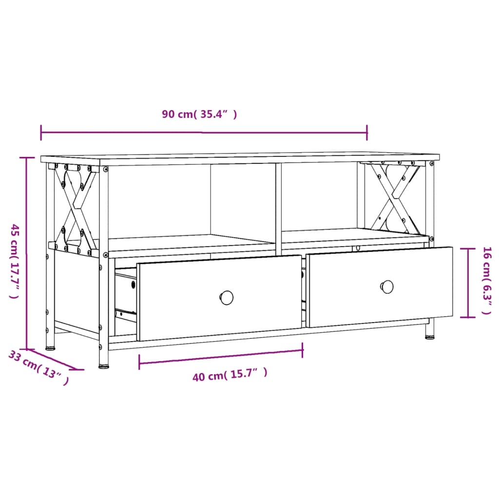 Tv-meubel 90x33x45 cm bewerkt hout en ijzer zwart is nu te koop bij PeponiXL, paradijselijk wonen!