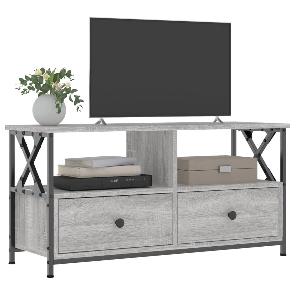 Tv-meubel 90x33x45 cm bewerkt hout grijs sonoma eikenkleurig is nu te koop bij PeponiXL, paradijselijk wonen!