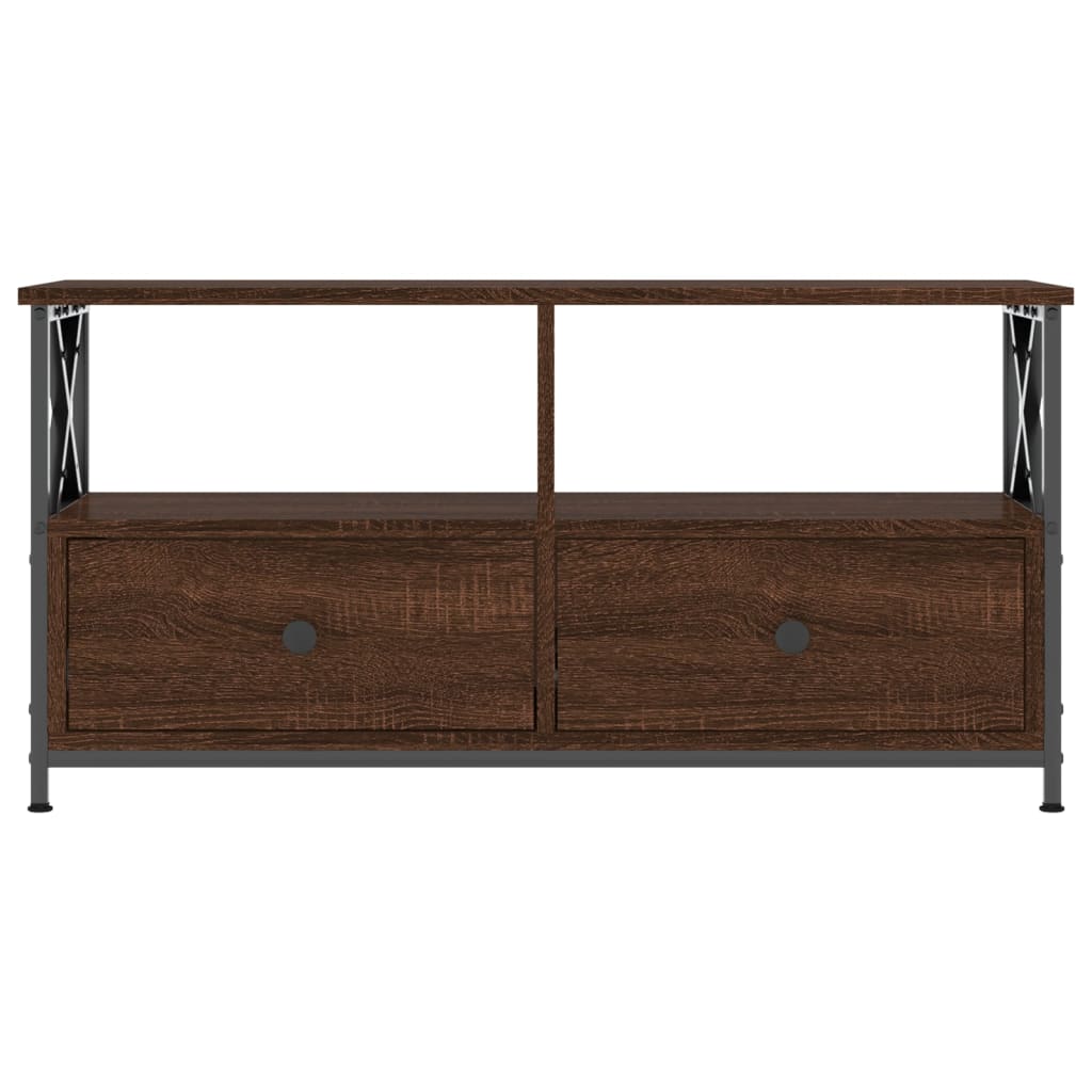 Tv-meubel 90x33x45 cm bewerkt hout en ijzer bruin eikenkleur is nu te koop bij PeponiXL, paradijselijk wonen!