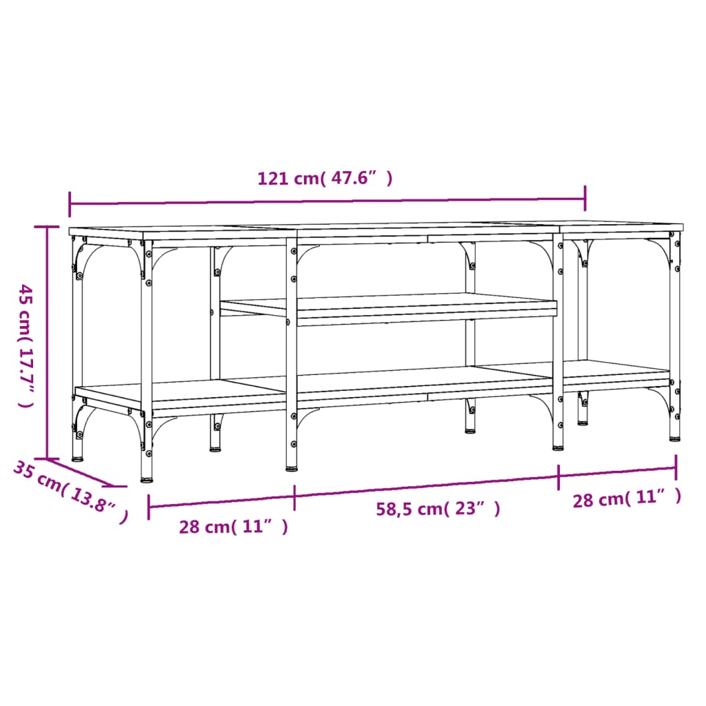 Tv-meubel 121x35x45 cm bewerkt hout en ijzer zwart is nu te koop bij PeponiXL, paradijselijk wonen!