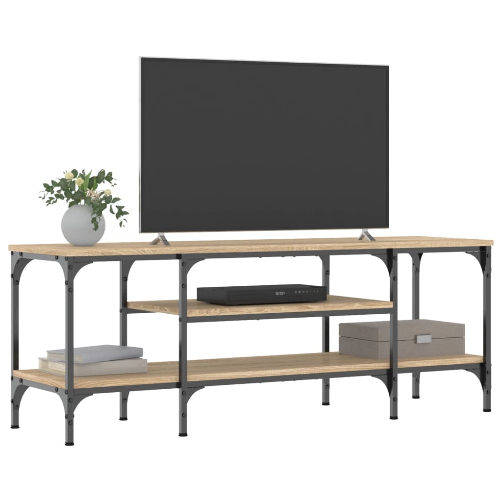 Tv-meubel 121x35x45 cm bewerkt hout en ijzer sonoma eikenkleur is nu te koop bij PeponiXL, paradijselijk wonen!