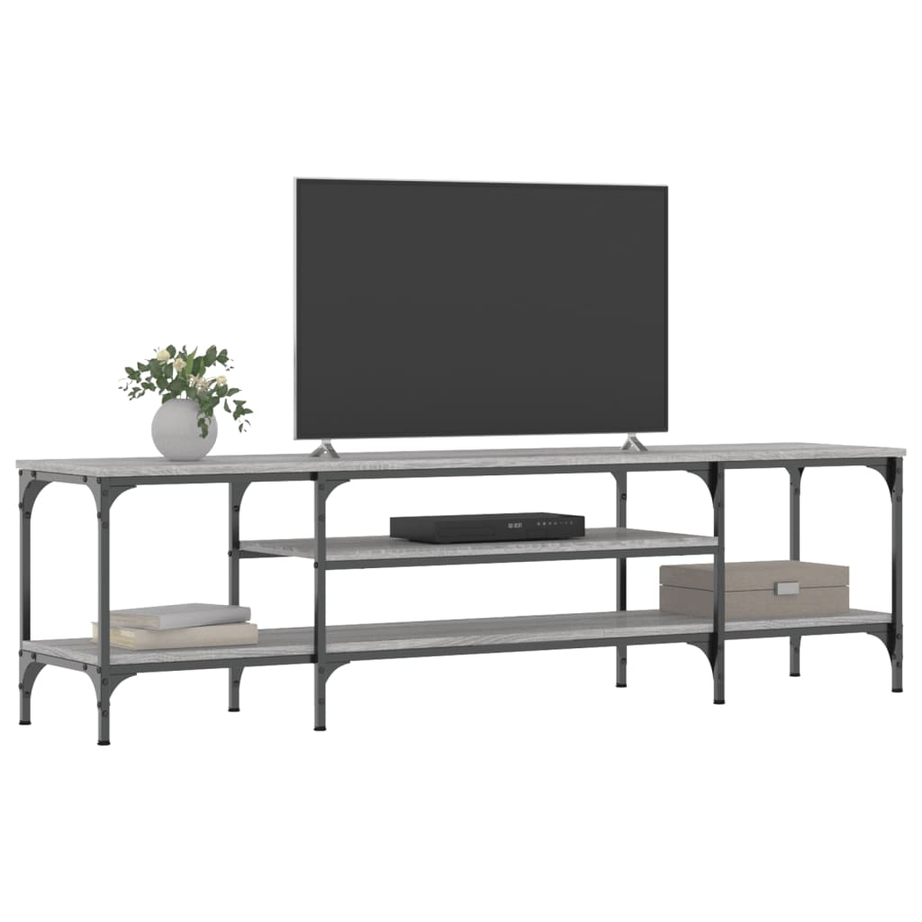 Tv-meubel 161x35x45 cm bewerkt hout en ijzer grijs sonoma eiken is nu te koop bij PeponiXL, paradijselijk wonen!