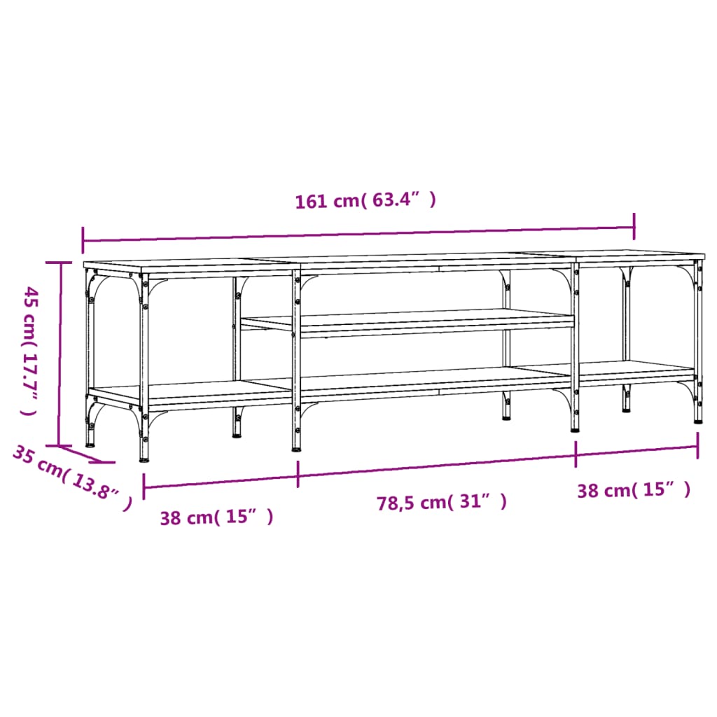 Tv-meubel 161x35x45 cm bewerkt hout en ijzer grijs sonoma eiken is nu te koop bij PeponiXL, paradijselijk wonen!