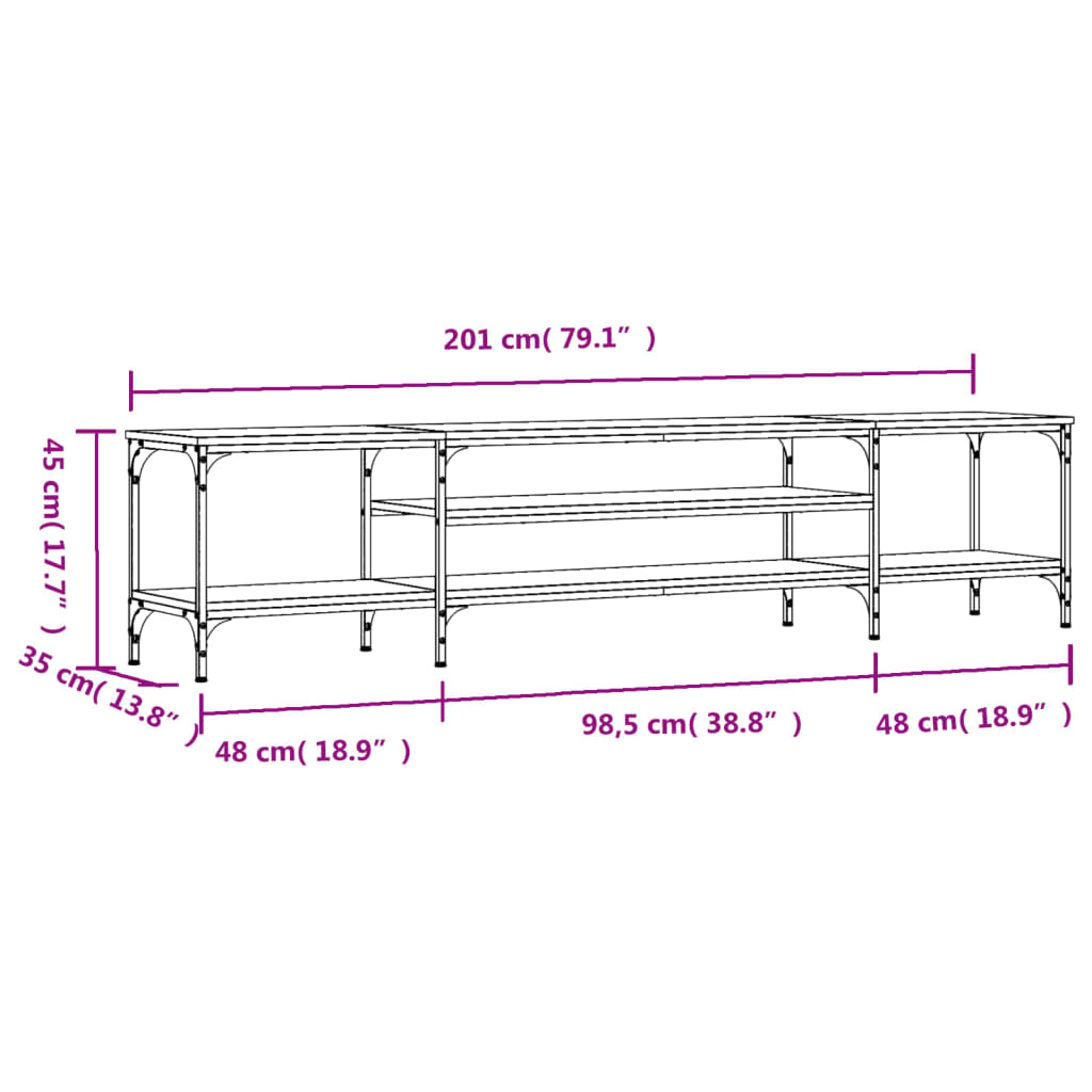 Tv-meubel 201x35x45 cm bewerkt hout en ijzer zwart is nu te koop bij PeponiXL, paradijselijk wonen!