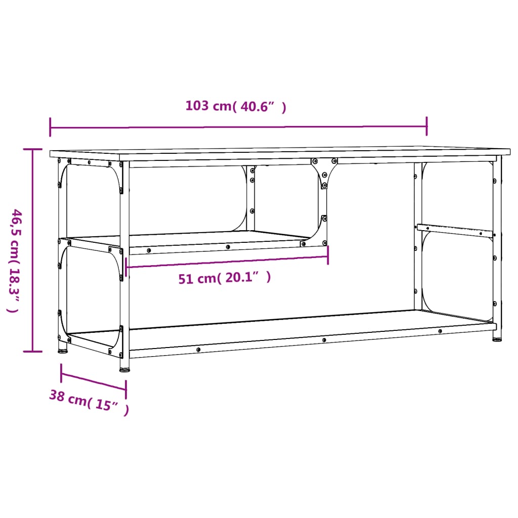 Tv-meubel 103x38x46,5 cm bewerkt hout staal bruin eikenkleur is nu te koop bij PeponiXL, paradijselijk wonen!