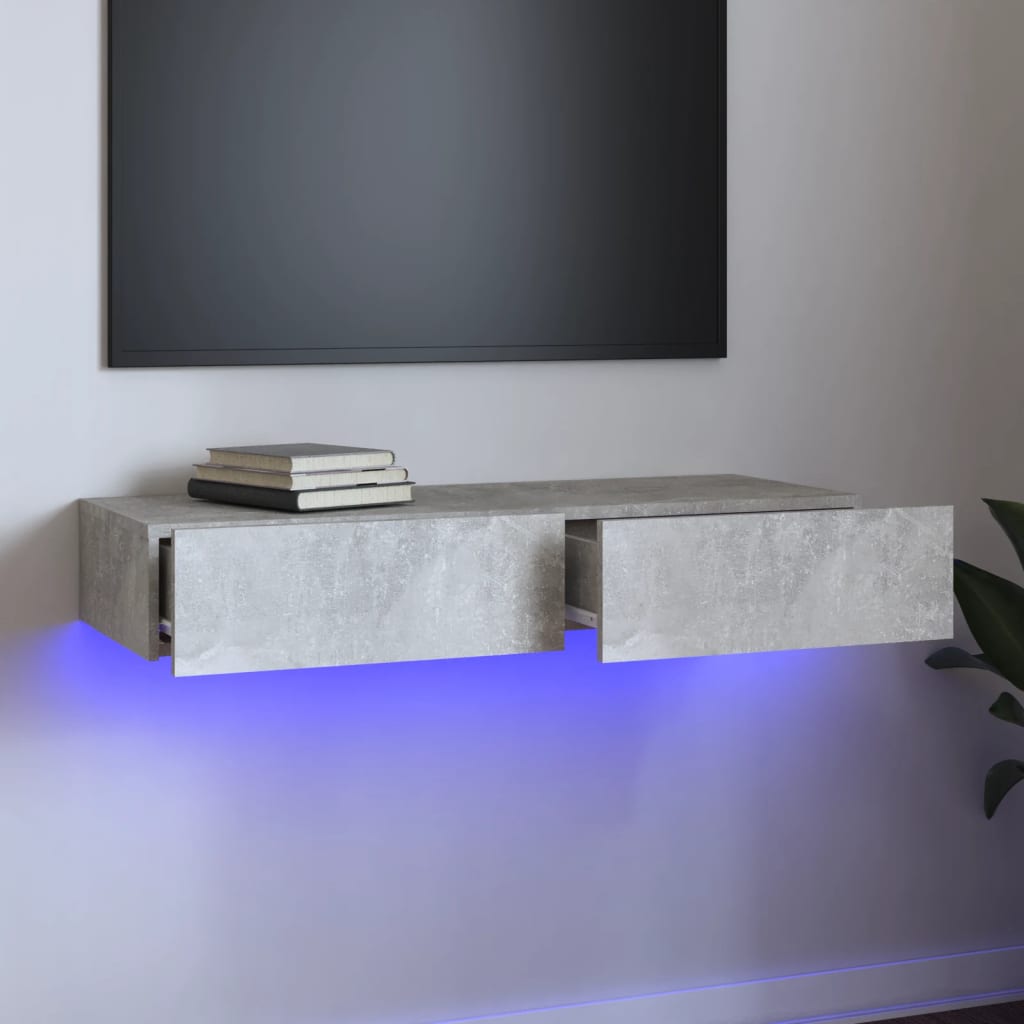 Tv-meubel met LED-verlichting 90x35x15,5 cm betongrijs is nu te koop bij PeponiXL, paradijselijk wonen!