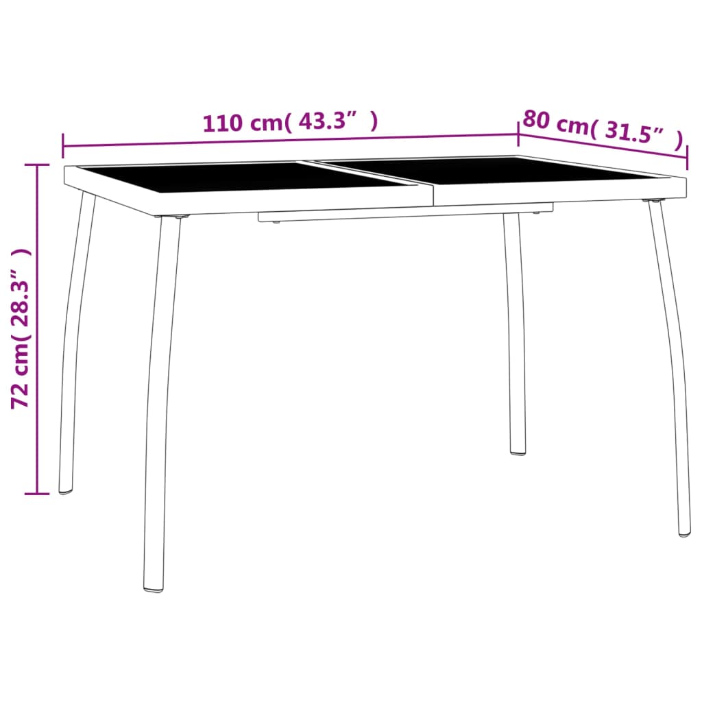 Tuintafel 110x80x72 cm staalgaas antracietkleurig is nu te koop bij PeponiXL, paradijselijk wonen!