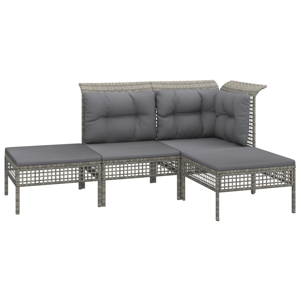 4-delige Loungeset met kussens poly rattan grijs is nu te koop bij PeponiXL, paradijselijk wonen!