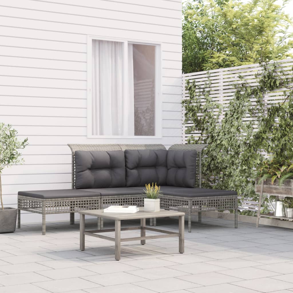 4-delige Loungeset met kussens poly rattan grijs is nu te koop bij PeponiXL, paradijselijk wonen!