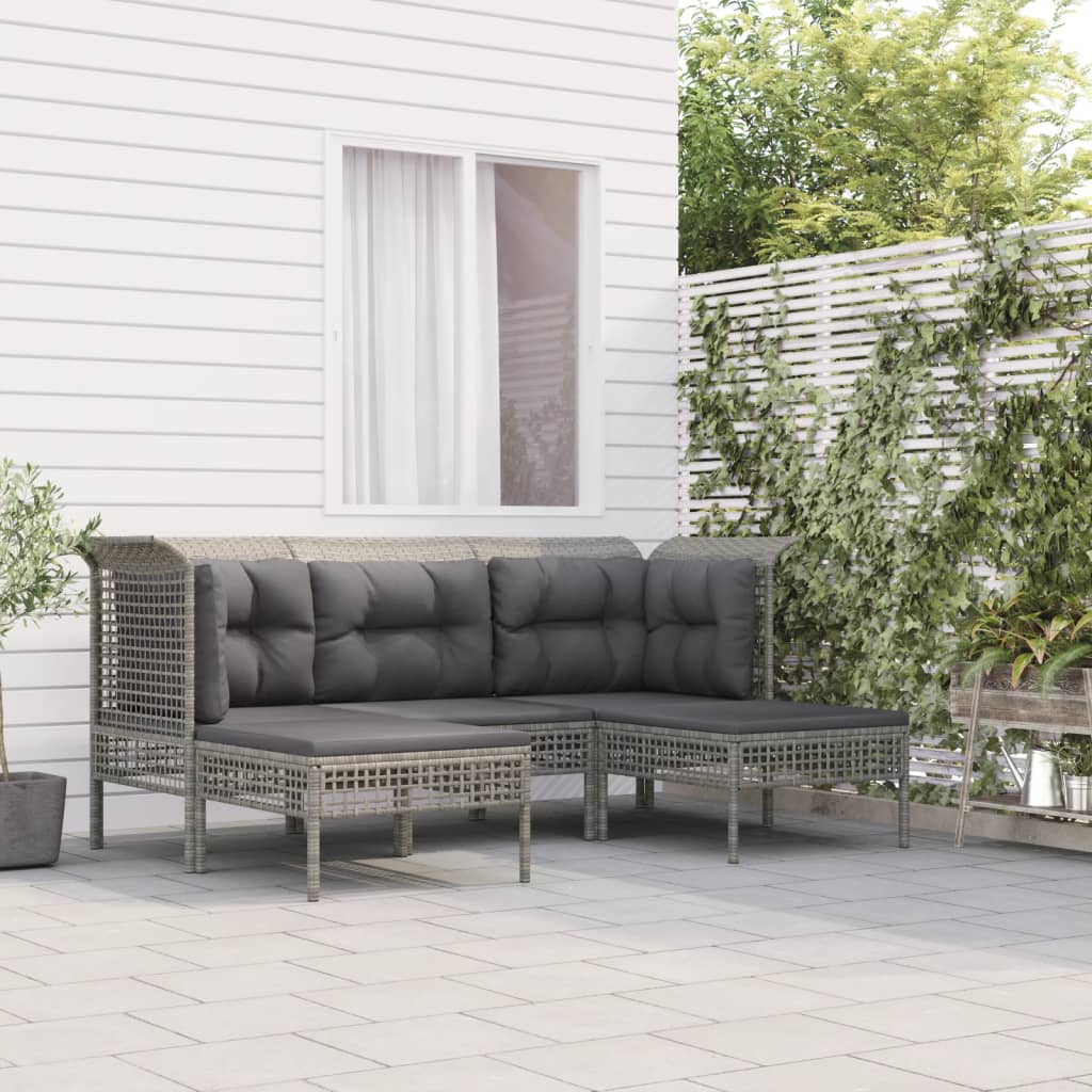 5-delige Loungeset met kussens poly rattan grijs is nu te koop bij PeponiXL, paradijselijk wonen!