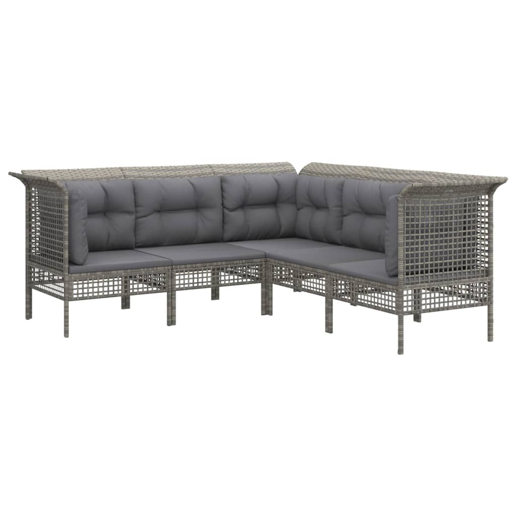 5-delige Loungeset met kussens poly rattan grijs is nu te koop bij PeponiXL, paradijselijk wonen!