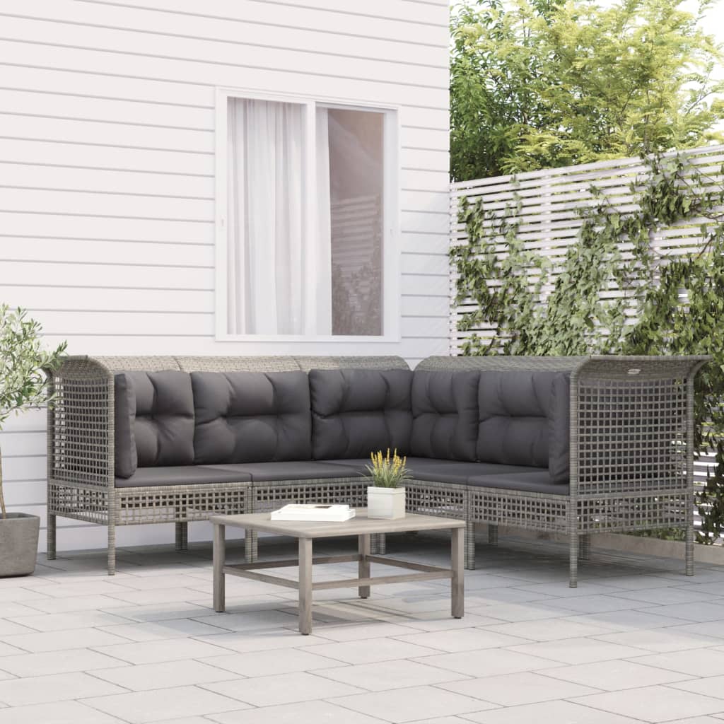 5-delige Loungeset met kussens poly rattan grijs is nu te koop bij PeponiXL, paradijselijk wonen!