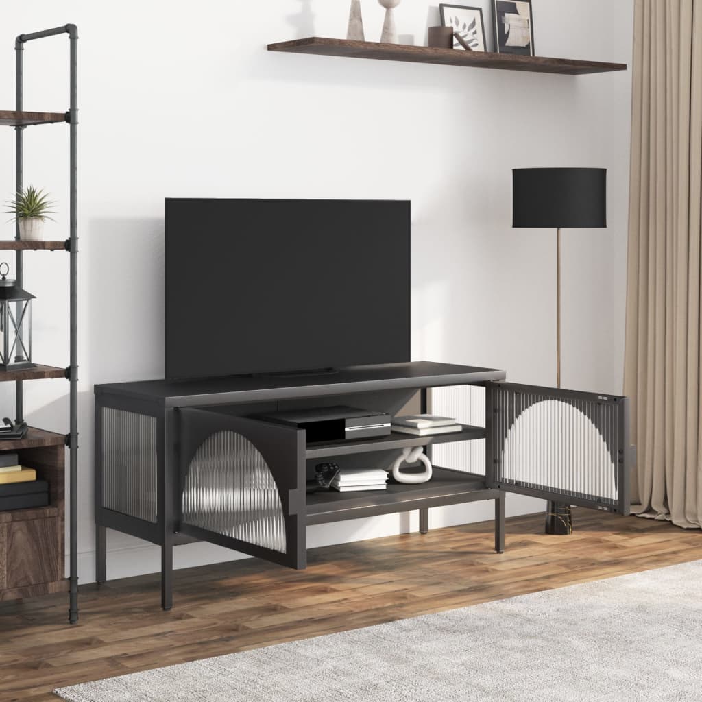Tv-meubel 105x35x50 cm glas en staal zwart is nu te koop bij PeponiXL, paradijselijk wonen!