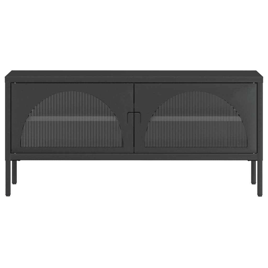Tv-meubel 105x35x50 cm glas en staal zwart is nu te koop bij PeponiXL, paradijselijk wonen!