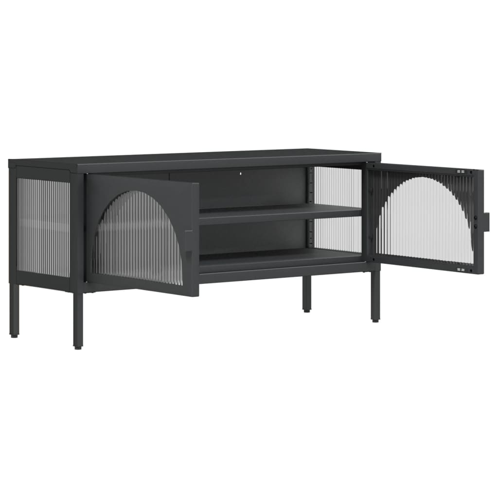 Tv-meubel 105x35x50 cm glas en staal zwart is nu te koop bij PeponiXL, paradijselijk wonen!