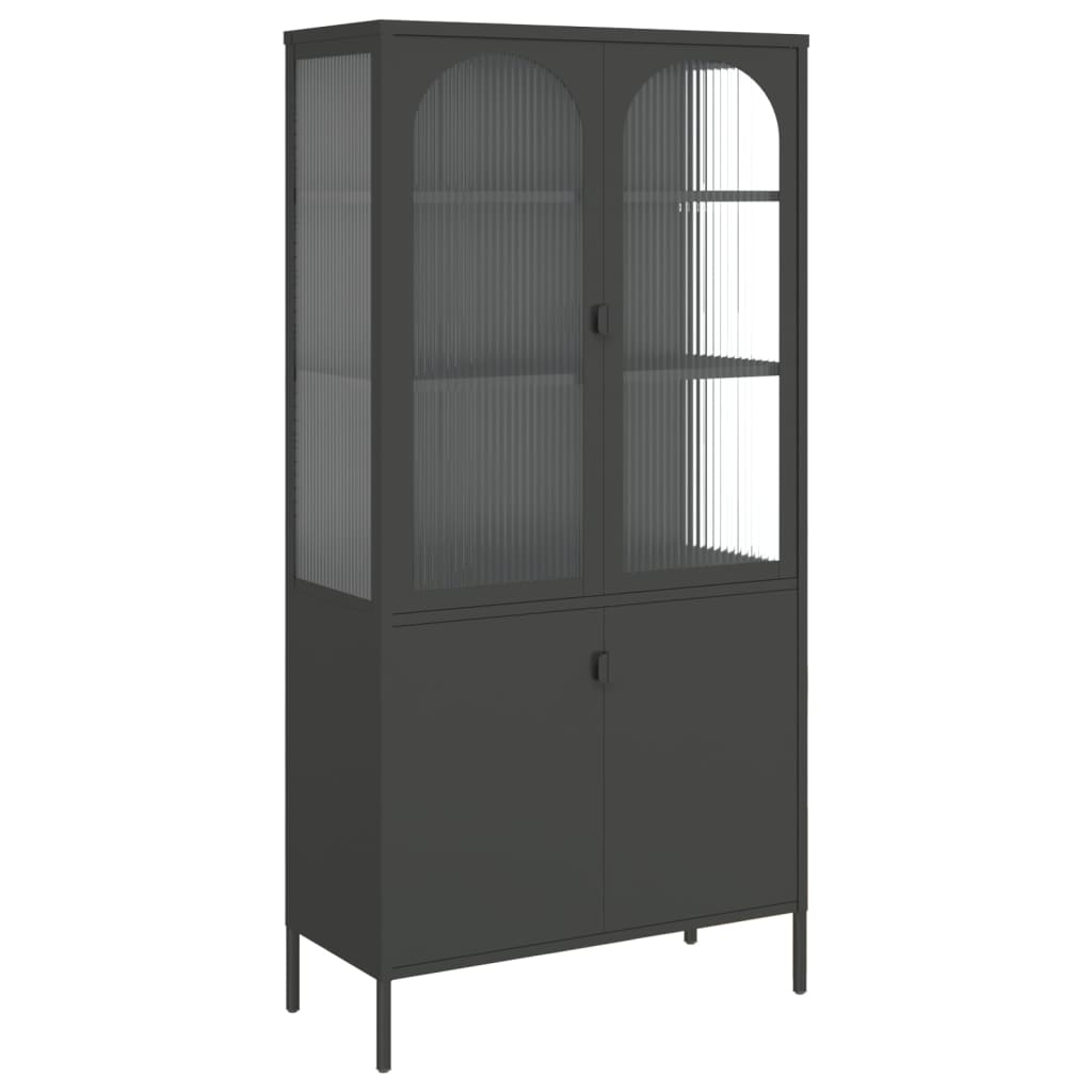 Hoge kast 90x40x180 cm glas en staal zwart is nu te koop bij PeponiXL, paradijselijk wonen!
