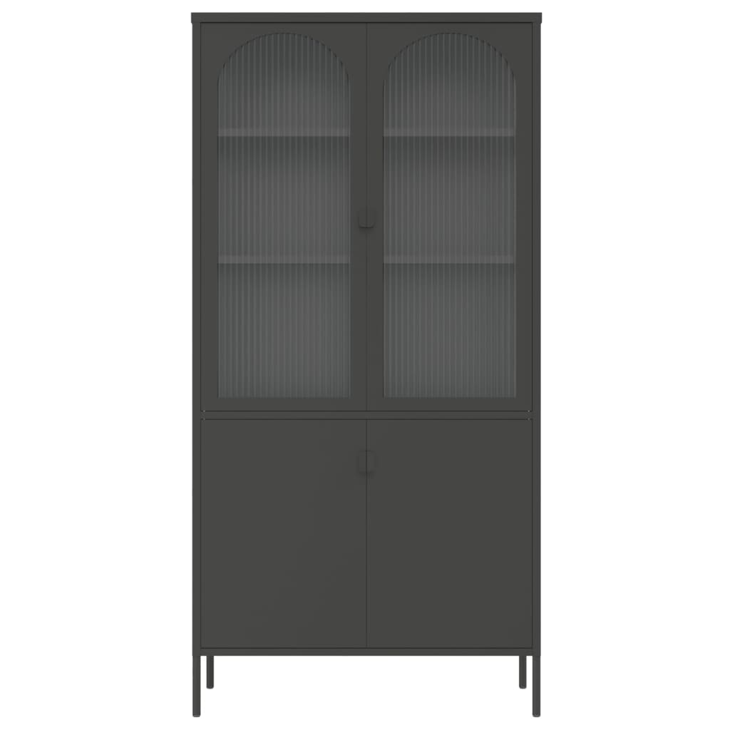 Hoge kast 90x40x180 cm glas en staal zwart is nu te koop bij PeponiXL, paradijselijk wonen!