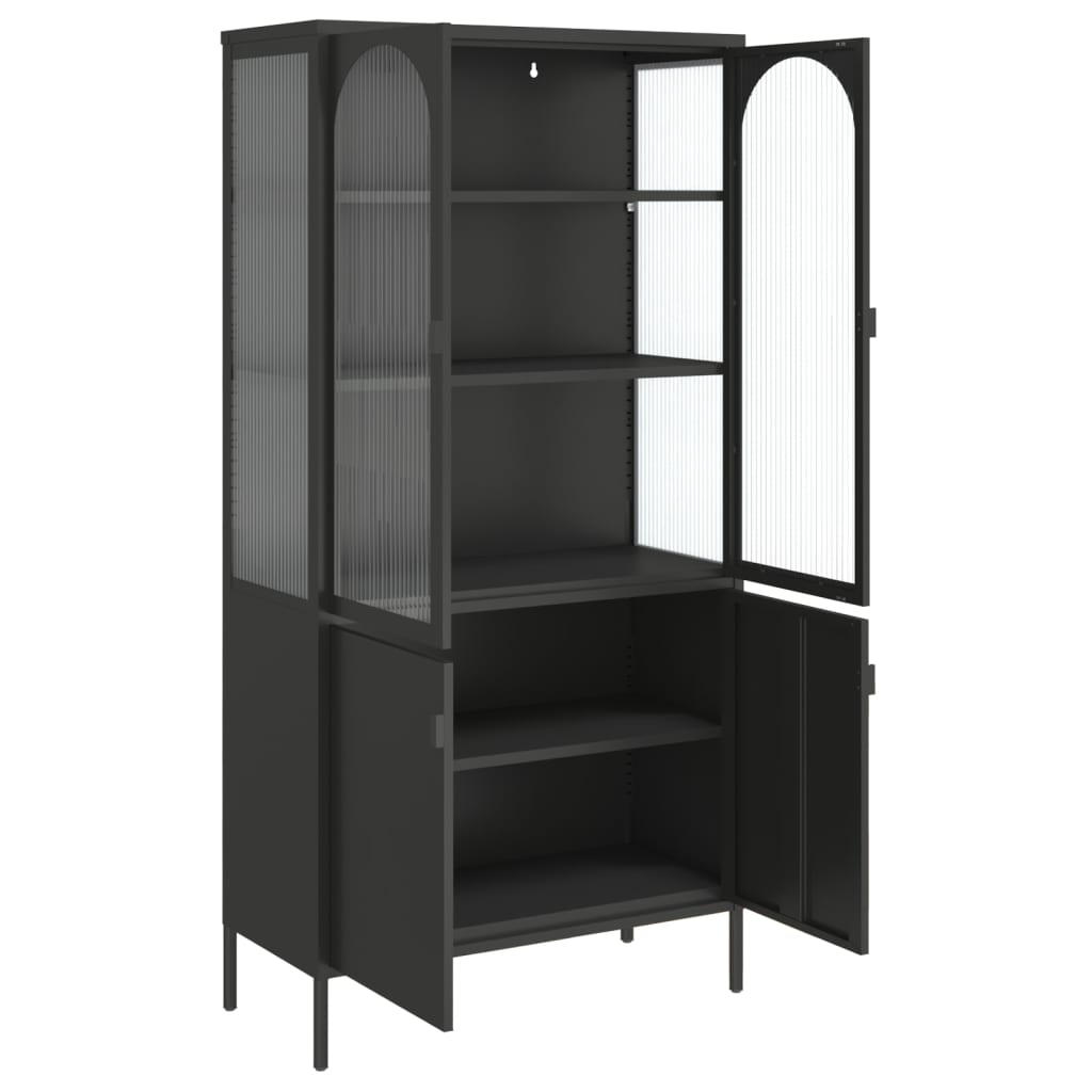Hoge kast 90x40x180 cm glas en staal zwart is nu te koop bij PeponiXL, paradijselijk wonen!