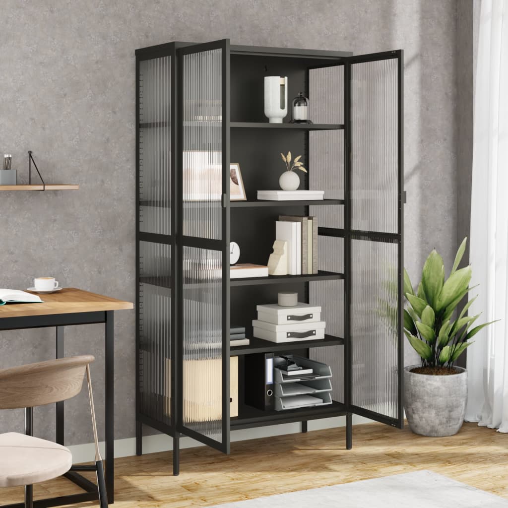 Hoge kast 85x40x180 cm glas en staal zwart is nu te koop bij PeponiXL, paradijselijk wonen!