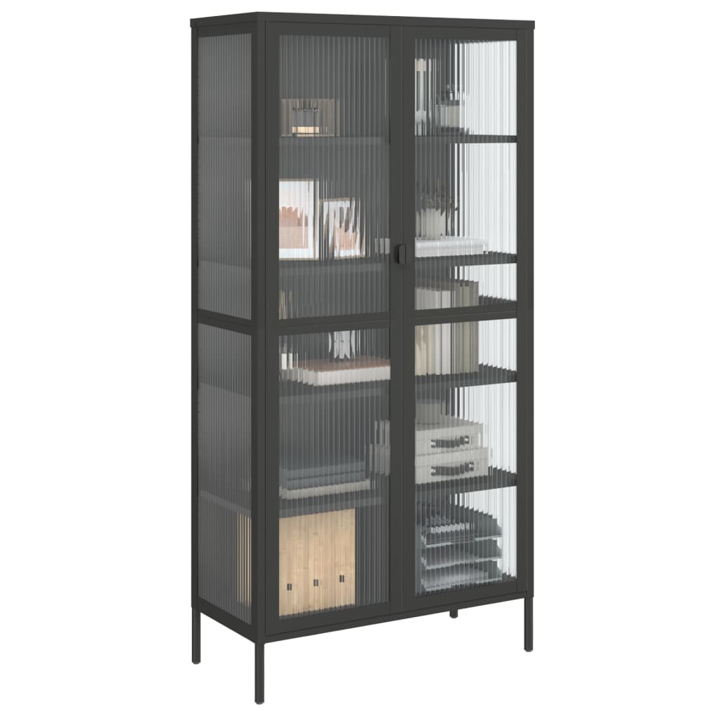 Hoge kast 85x40x180 cm glas en staal zwart is nu te koop bij PeponiXL, paradijselijk wonen!