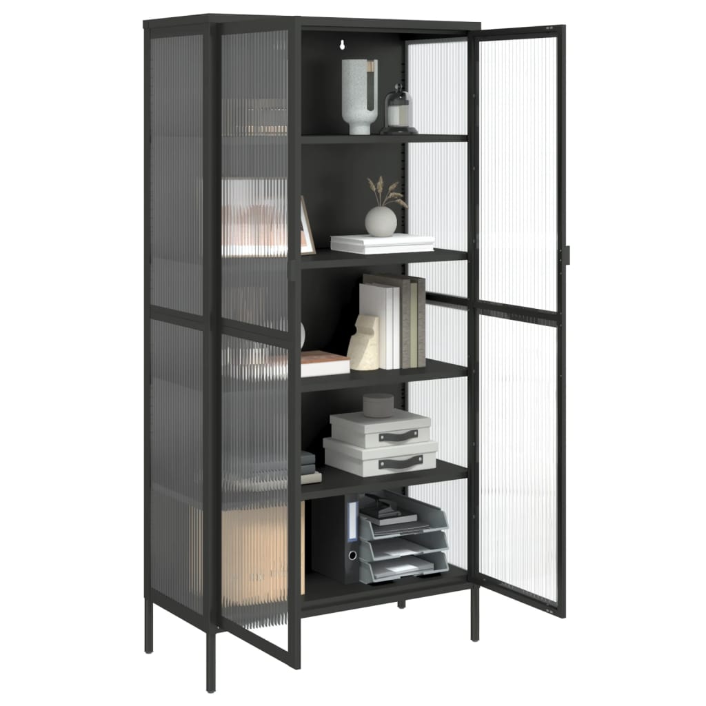 Hoge kast 85x40x180 cm glas en staal zwart is nu te koop bij PeponiXL, paradijselijk wonen!