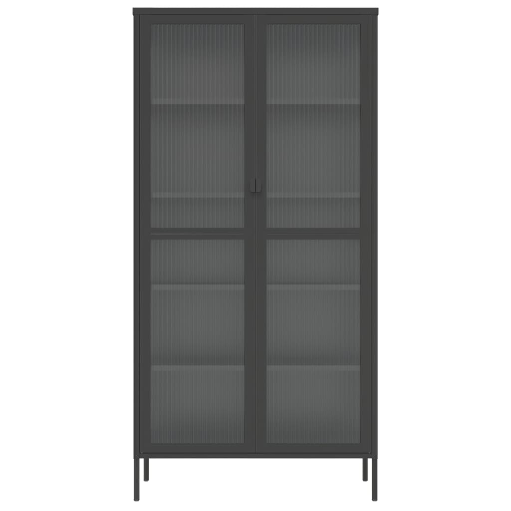 Hoge kast 85x40x180 cm glas en staal zwart is nu te koop bij PeponiXL, paradijselijk wonen!