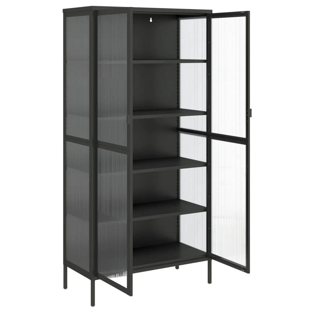 Hoge kast 85x40x180 cm glas en staal zwart is nu te koop bij PeponiXL, paradijselijk wonen!
