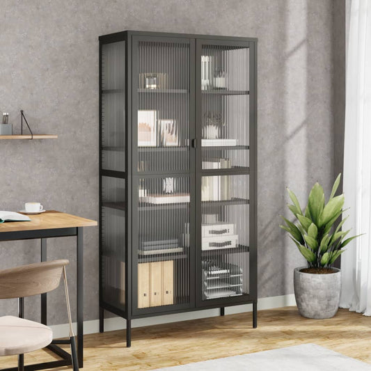 Hoge kast 85x40x180 cm glas en staal zwart is nu te koop bij PeponiXL, paradijselijk wonen!