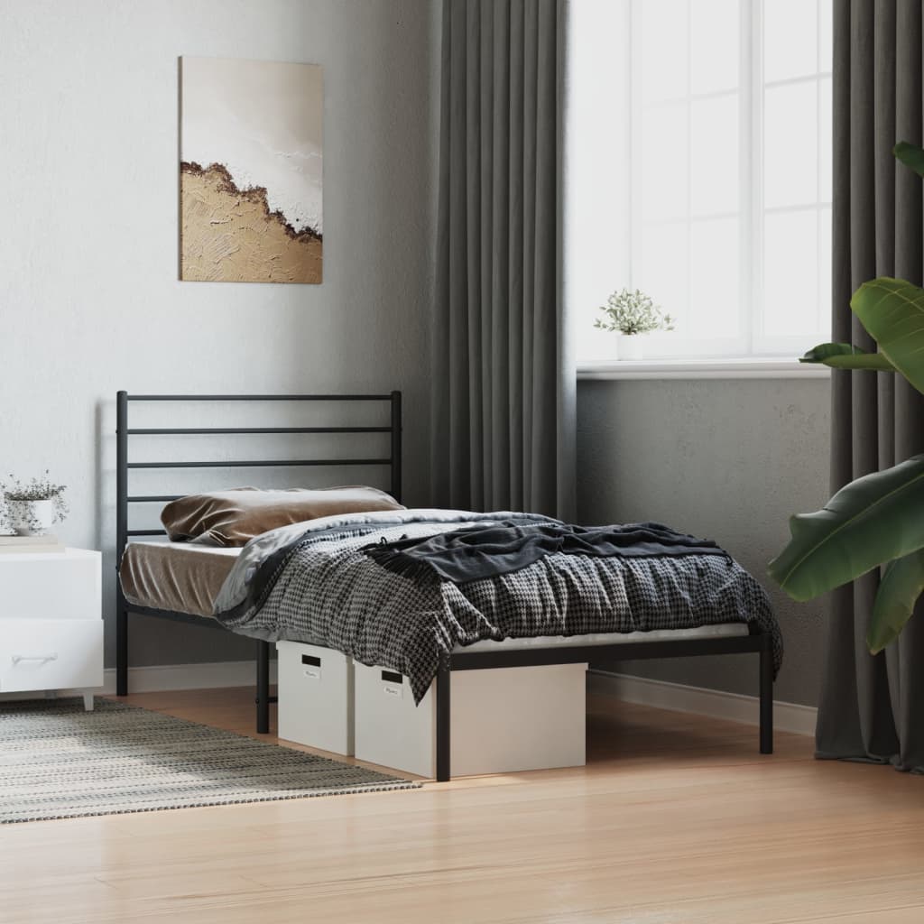 Bedframe met hoofdbord metaal zwart 80x200 cm is nu te koop bij PeponiXL, paradijselijk wonen!
