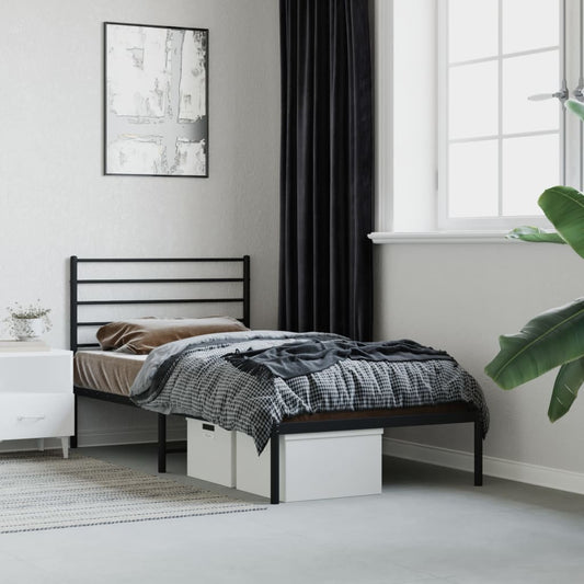 Bedframe met hoofdbord metaal zwart 80x200 cm is nu te koop bij PeponiXL, paradijselijk wonen!