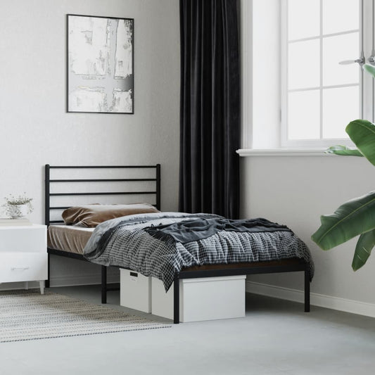 Bedframe met hoofdbord metaal zwart 107x203 cm is nu te koop bij PeponiXL, paradijselijk wonen!