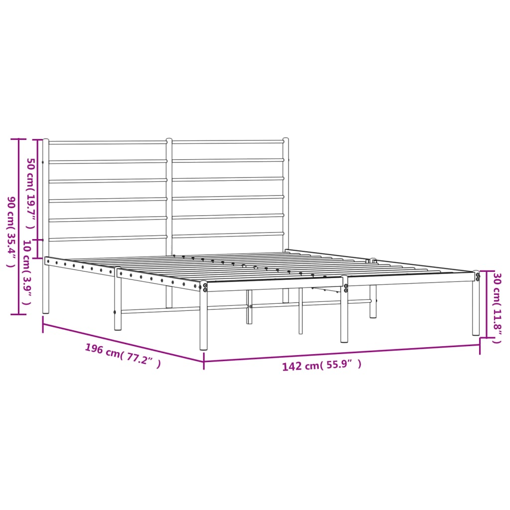 Bedframe met hoofdbord metaal zwart 135x190 cm is nu te koop bij PeponiXL, paradijselijk wonen!