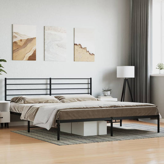 Bedframe met hoofdbord metaal zwart 200x200 cm is nu te koop bij PeponiXL, paradijselijk wonen!