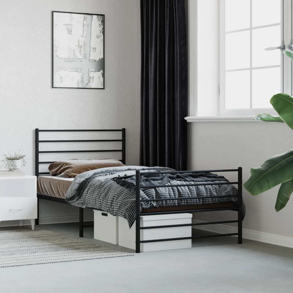Bedframe met hoofd- en voeteneinde metaal zwart 80x200 cm is nu te koop bij PeponiXL, paradijselijk wonen!