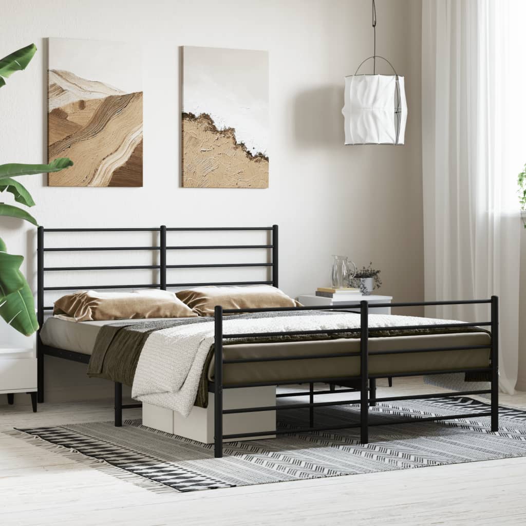 Bedframe met voetbord zonder matras metaal zwart 160x200 cm is nu te koop bij PeponiXL, paradijselijk wonen!