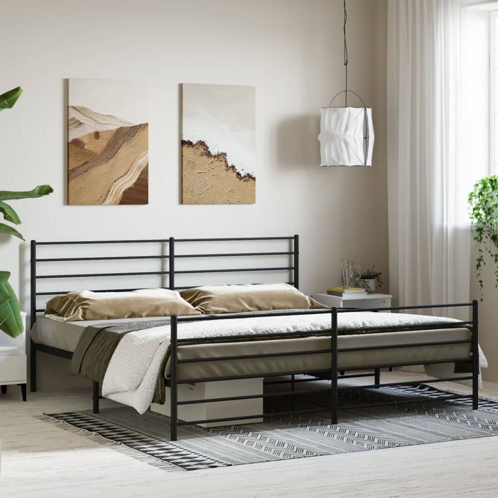 Bedframe met hoofd- en voeteneinde metaal zwart 200x200 cm is nu te koop bij PeponiXL, paradijselijk wonen!