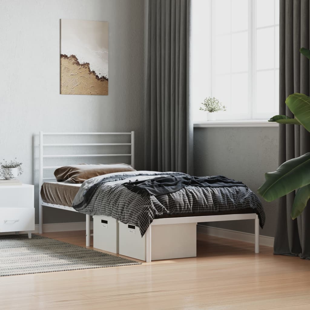 Bedframe met hoofdbord metaal wit 80x200 cm is nu te koop bij PeponiXL, paradijselijk wonen!