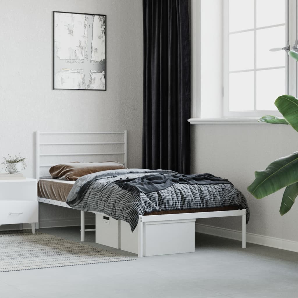 Bedframe met hoofdbord metaal wit 80x200 cm is nu te koop bij PeponiXL, paradijselijk wonen!