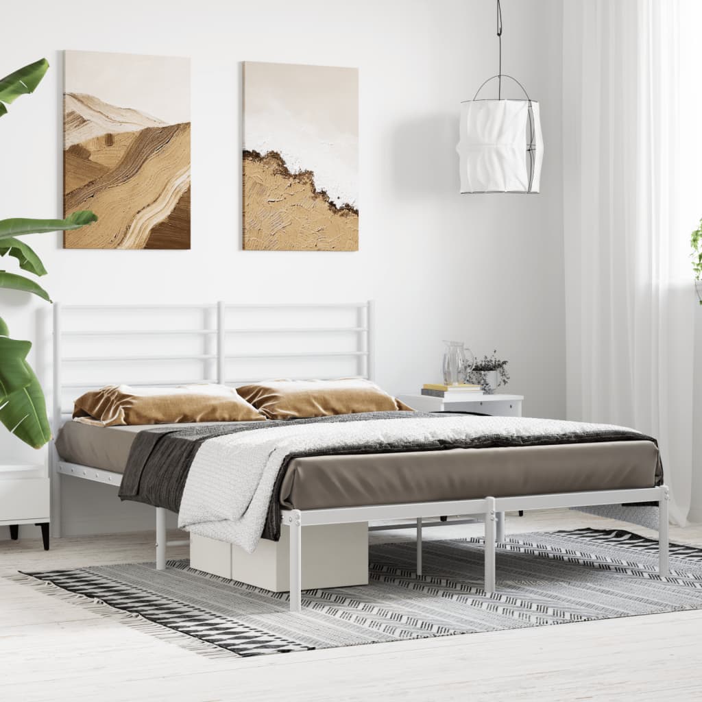Bedframe met hoofdbord metaal wit 140x200 cm is nu te koop bij PeponiXL, paradijselijk wonen!
