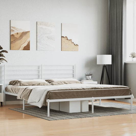 Bedframe met hoofdbord metaal wit 200x200 cm is nu te koop bij PeponiXL, paradijselijk wonen!