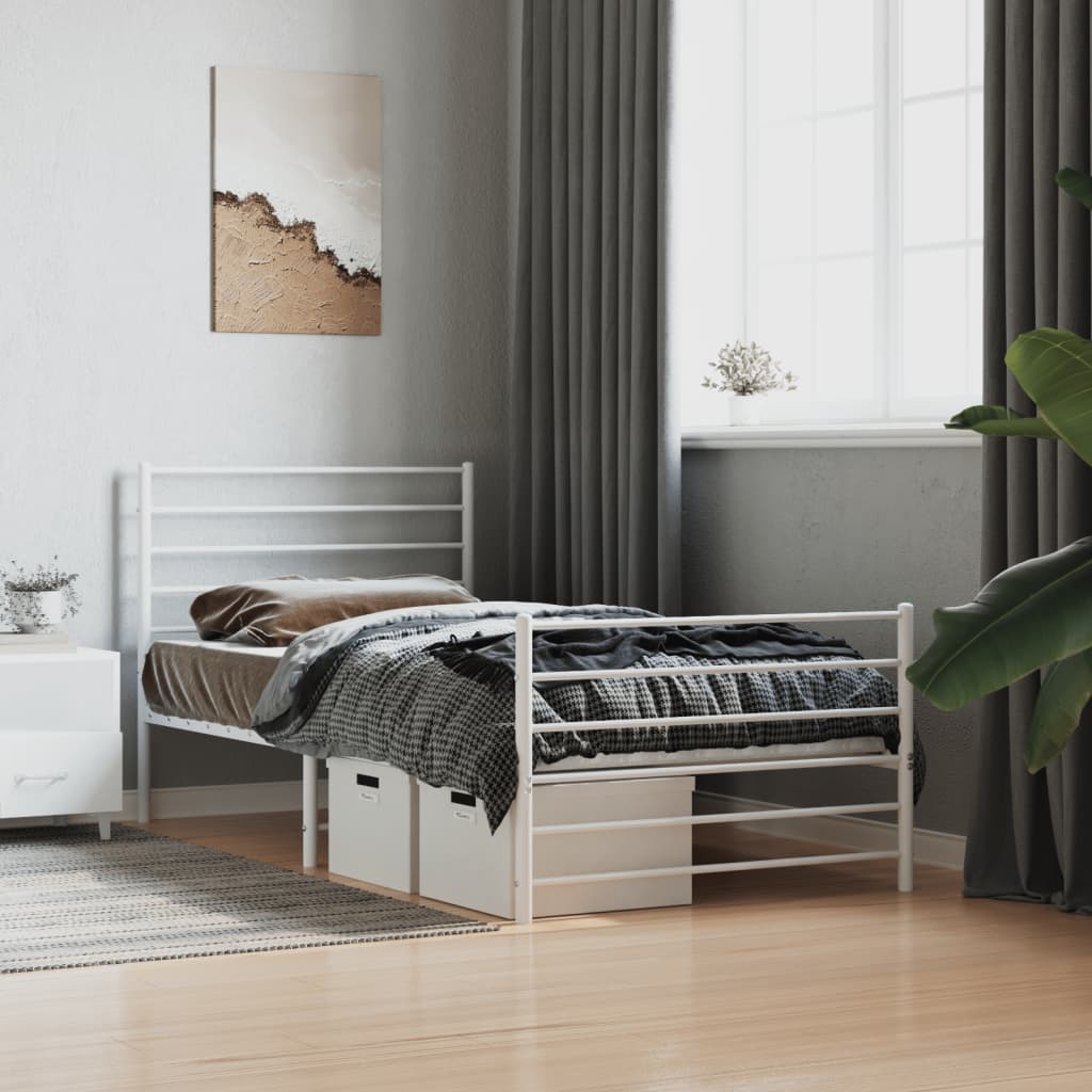 Bedframe met hoofd- en voeteneinde metaal wit 107x203 cm is nu te koop bij PeponiXL, paradijselijk wonen!