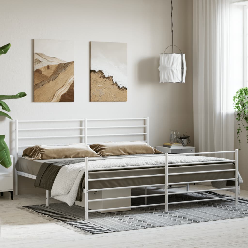 Bedframe met hoofd- en voeteneinde metaal wit 200x200 cm is nu te koop bij PeponiXL, paradijselijk wonen!