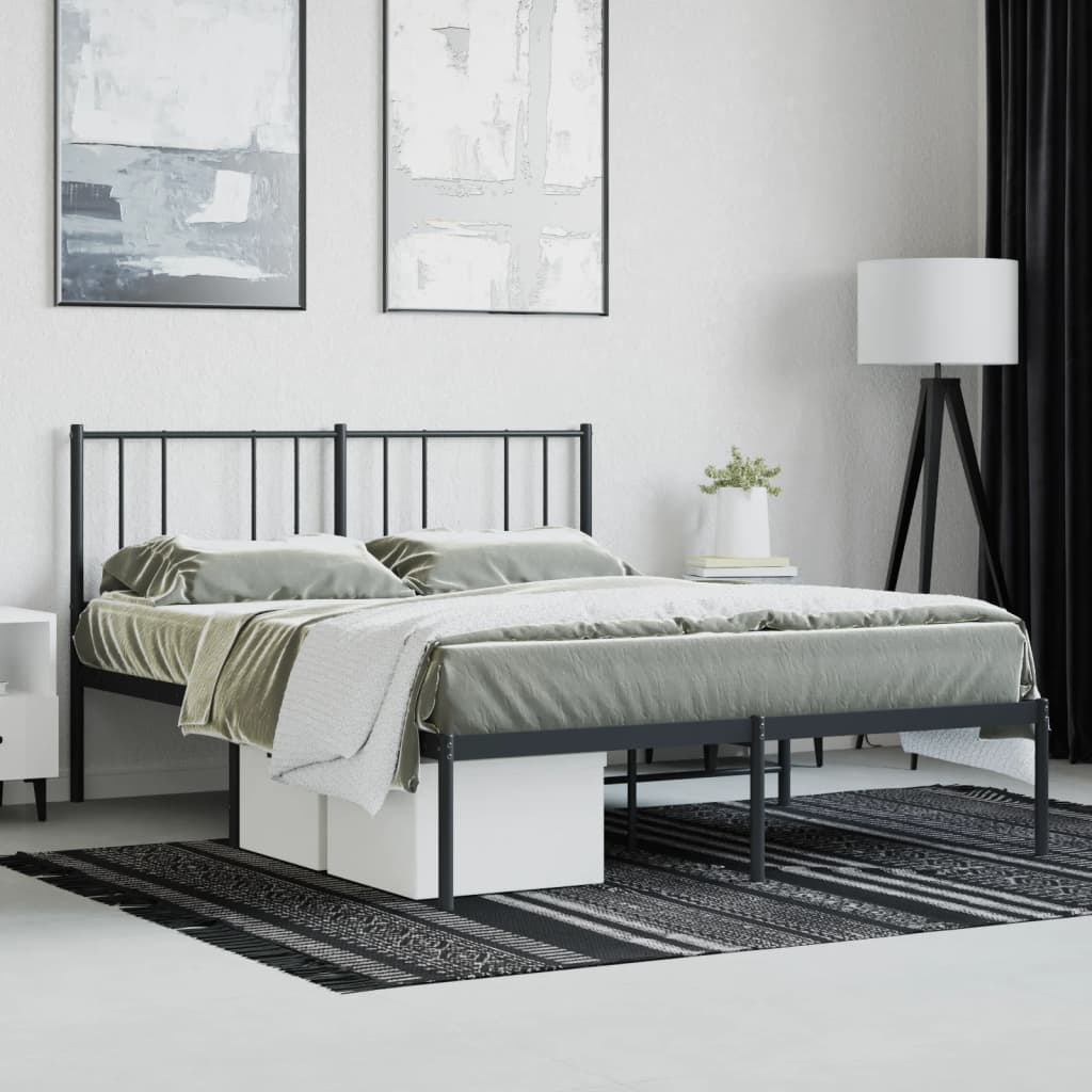 Bedframe met hoofdbord metaal zwart 150x200 cm is nu te koop bij PeponiXL, paradijselijk wonen!